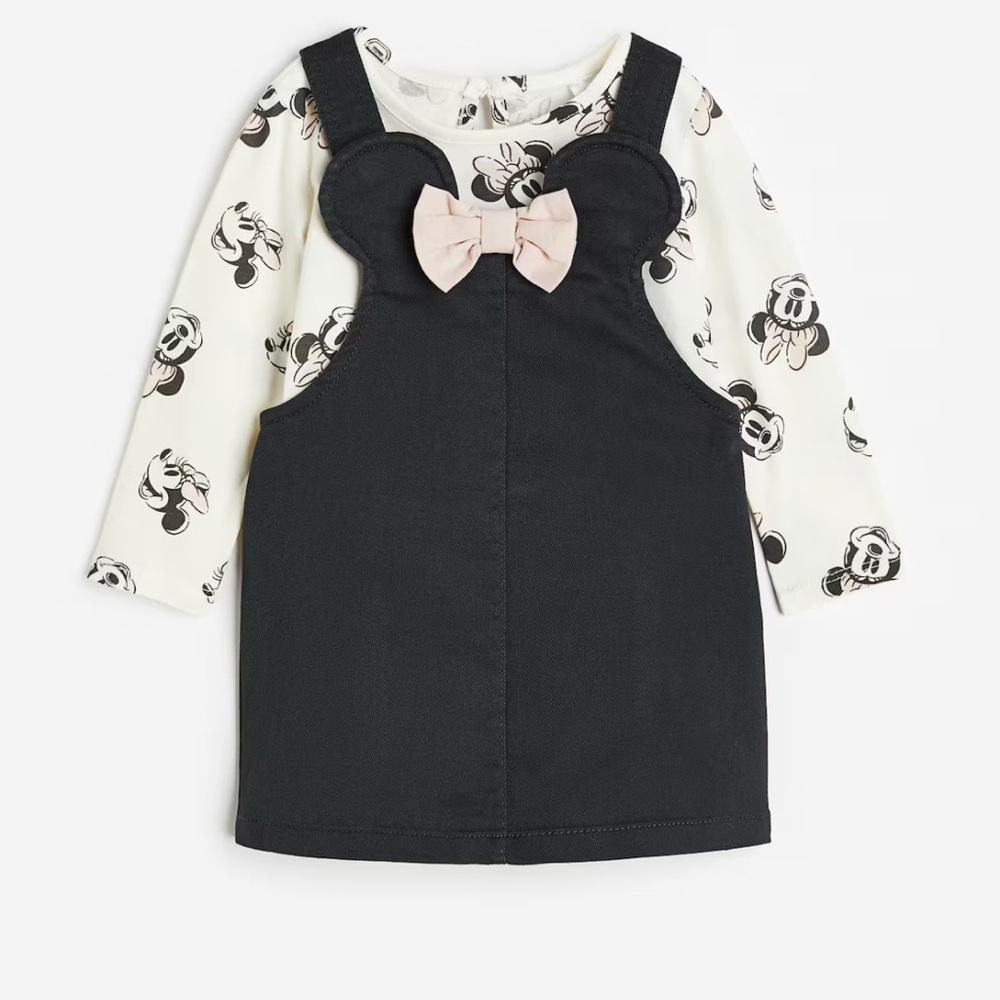 Disney x H&M Minnie Mouse Overall Dress with Pink Bow